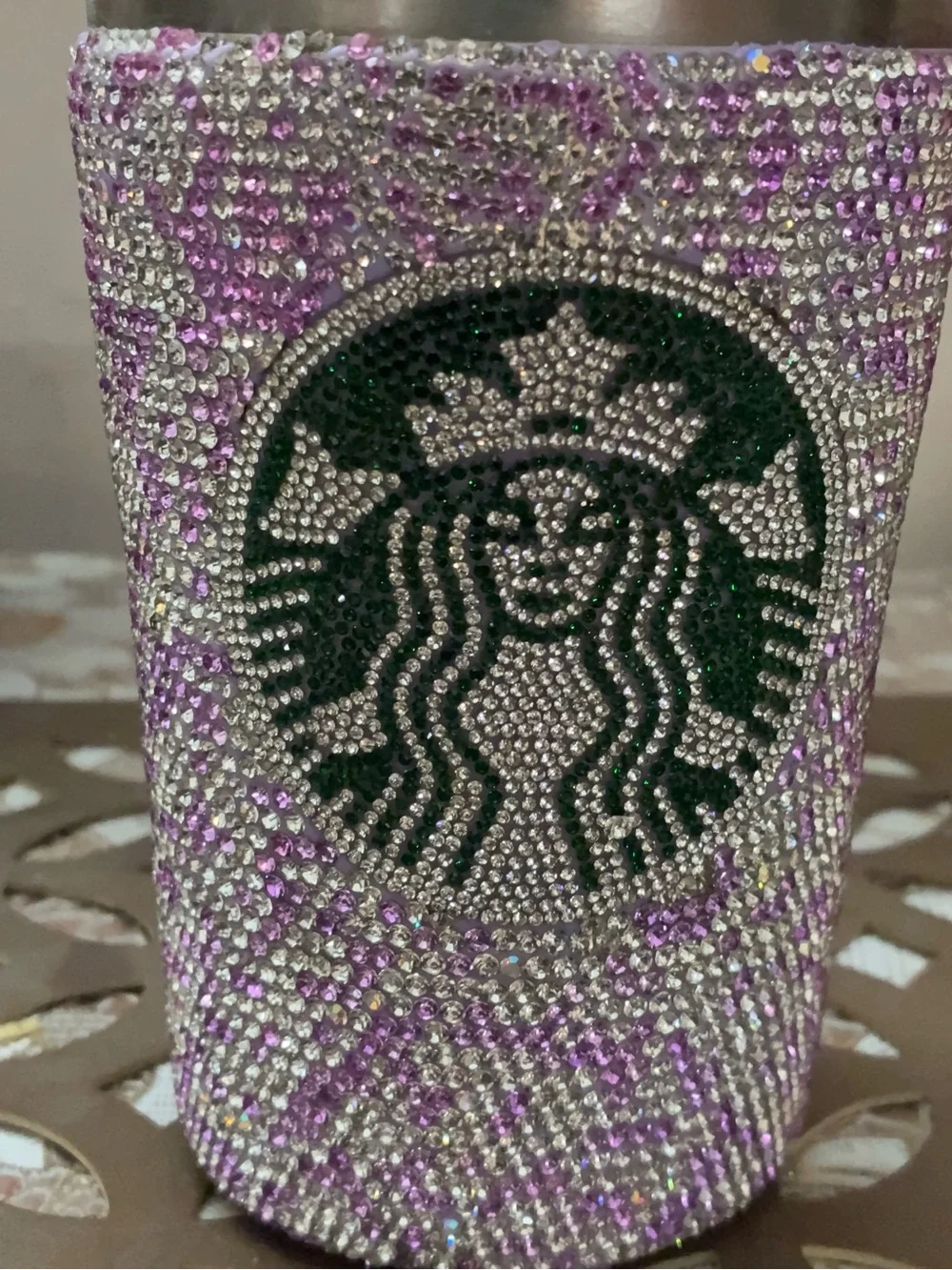 Ideal !Sparkling purple white Rhinestone crystal temp temp check Travel Tumbler
